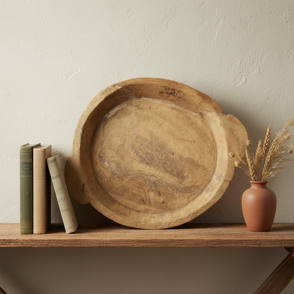Antique Hand Carved Wood Trencher Bowl-Primitive-Farmhouse-Dough Bowl-Rustic